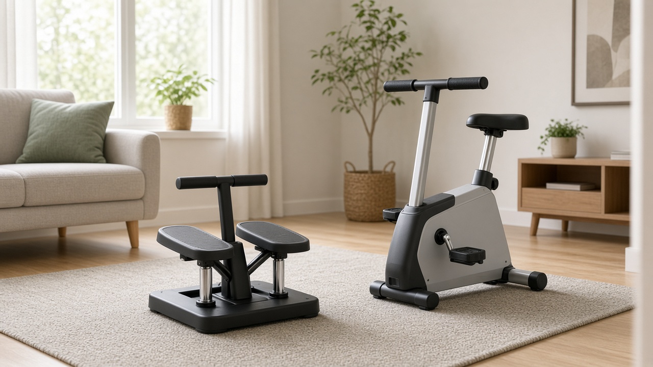 Stepper et vélo pliable entrée de gamme dans un petit appartement